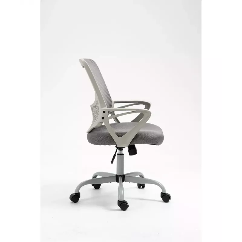 Biroja grozāmais krēsls ActiveJet YK507 — polsterēts sēdeklis, sieta atzveltne, auduma polsterējums pelēks, augstums 90–100 cm, atzveltnes platums 45 cm