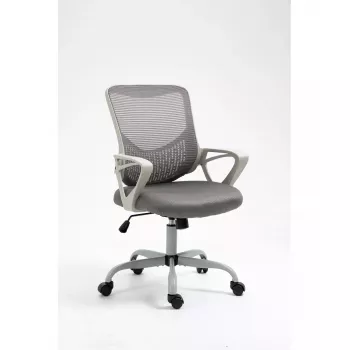 Biroja grozāmais krēsls ActiveJet YK507 — polsterēts sēdeklis, sieta atzveltne, auduma polsterējums pelēks, augstums 90–100 cm, atzveltnes platums 45 cm