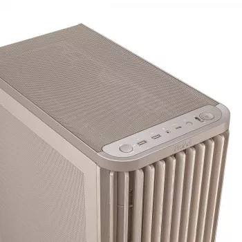 PC korpuss ASUS ProArt PA401 Wood Mesh PWM Beige — ATX, koks, 2×160 mm priekšā, 1×120 mm aizmugurē, 2×3.5 collu + 2×2.5 collu vietas