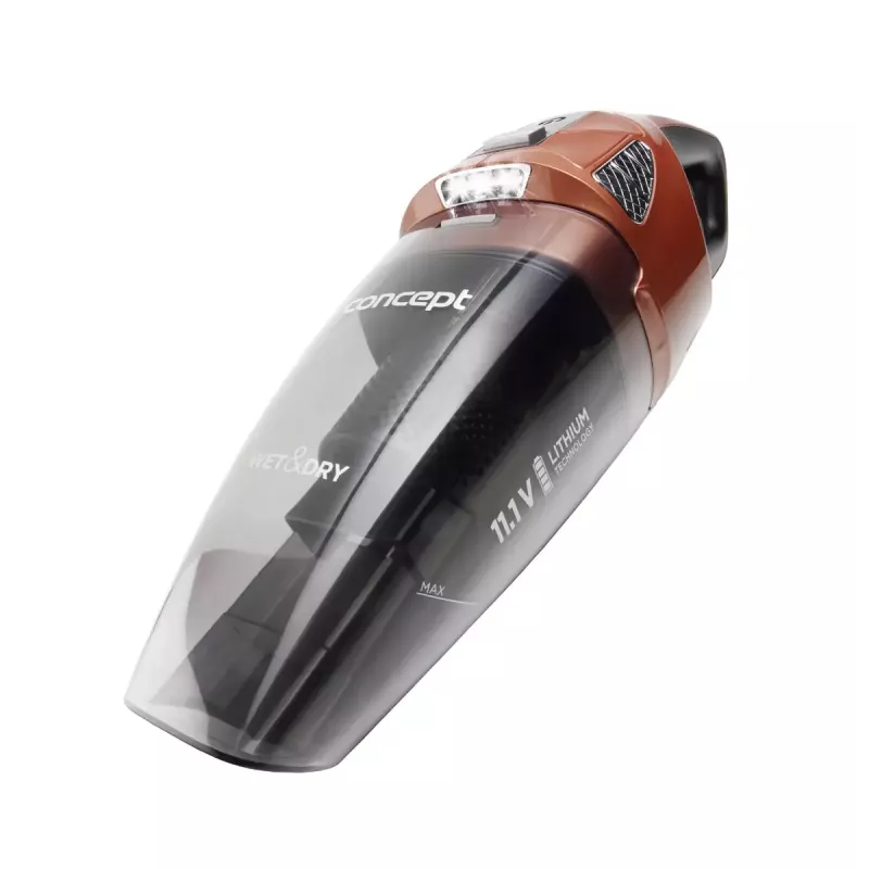 Putekļsūcējs rokas Concept VP4360 — sausā un mitrā tīrīšana, HEPA filtrs, 0.45 L putekļi, 0.15 L šķidrums, 45 min darbība, Melns/Brūns