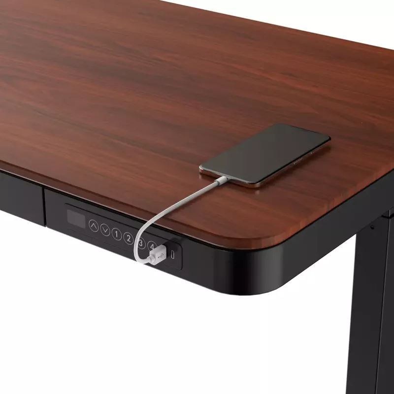 Aktīvā galds ActiveJet ET119W-C elektriski regulējams 140x70 cm melns/valrieksts ar USB-A un USB-C portiem