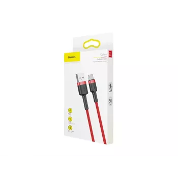 USB-A uz USB-C kabelis Baseus Cafule — USB 2.0 A→C, QC3.0 atbalsts, neilona pīts, sarkans