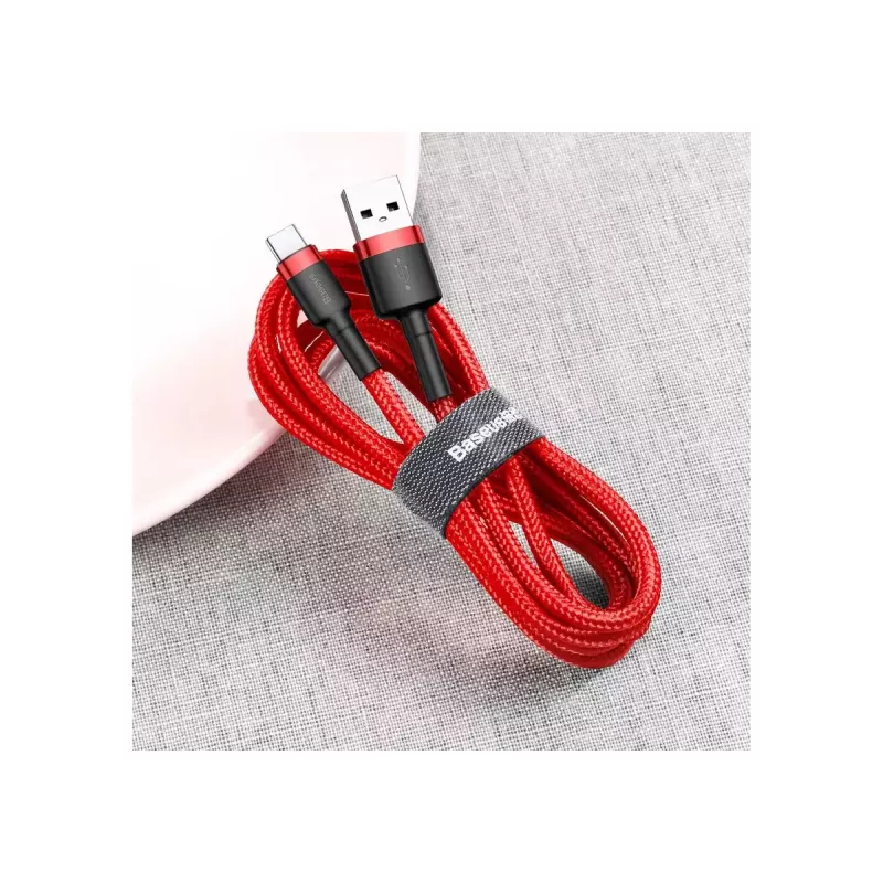 USB-A uz USB-C kabelis Baseus Cafule — USB 2.0 A→C, QC3.0 atbalsts, neilona pīts, sarkans
