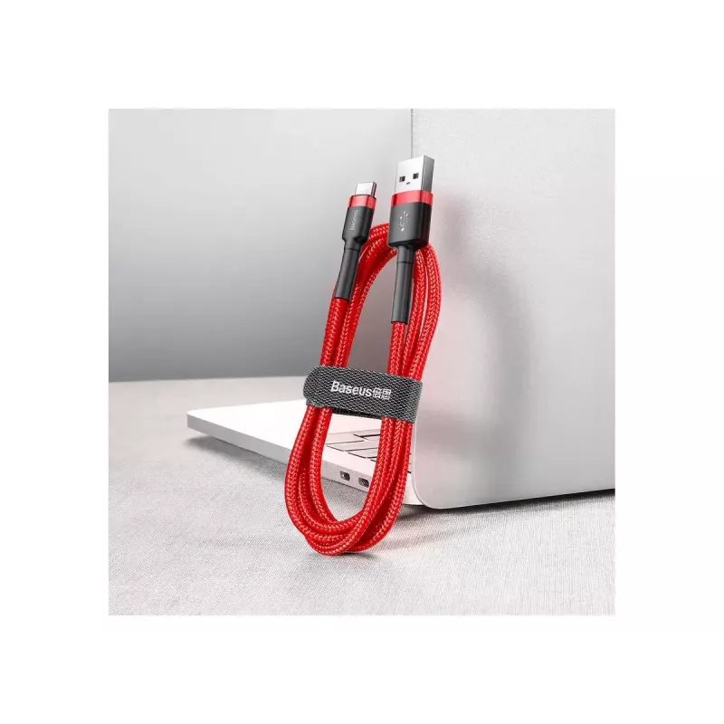 USB-A uz USB-C kabelis Baseus Cafule — USB 2.0 A→C, QC3.0 atbalsts, neilona pīts, sarkans