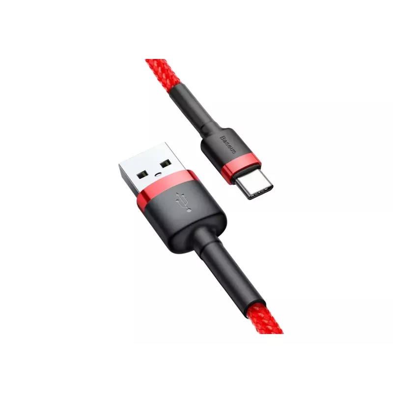 USB-A uz USB-C kabelis Baseus Cafule — USB 2.0 A→C, QC3.0 atbalsts, neilona pīts, sarkans