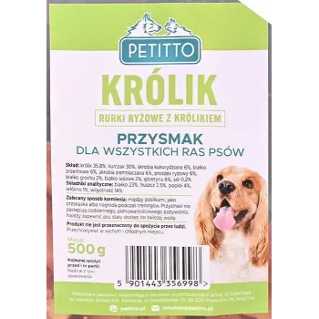 Suņu našķi PETITTO rīsu tūbiņas ar truša pildījumu 500 g