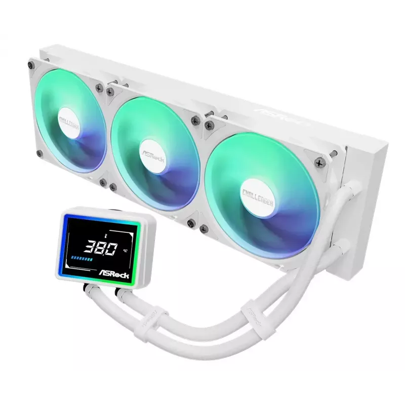 ASROCK Challenger 360 Digital ARGB White — 360 mm šķidruma dzesētājs, digitālais ARGB apgaismojums, balts korpuss