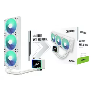 ASROCK Challenger 360 Digital ARGB White — 360 mm šķidruma dzesētājs, digitālais ARGB apgaismojums, balts korpuss