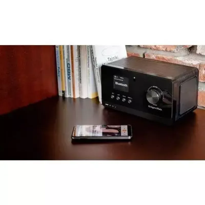 Interneta radio Krüger&Matz KM0816.1 — Melns, Bluetooth 5.2, FM, 2×7W, 430 preseti, tālvadība, 3.5 mm austiņas