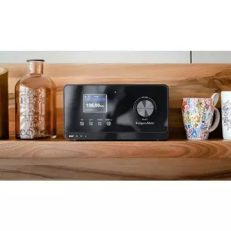 Interneta radio Krüger&Matz KM0816.1 — Melns, Bluetooth 5.2, FM, 2×7W, 430 preseti, tālvadība, 3.5 mm austiņas