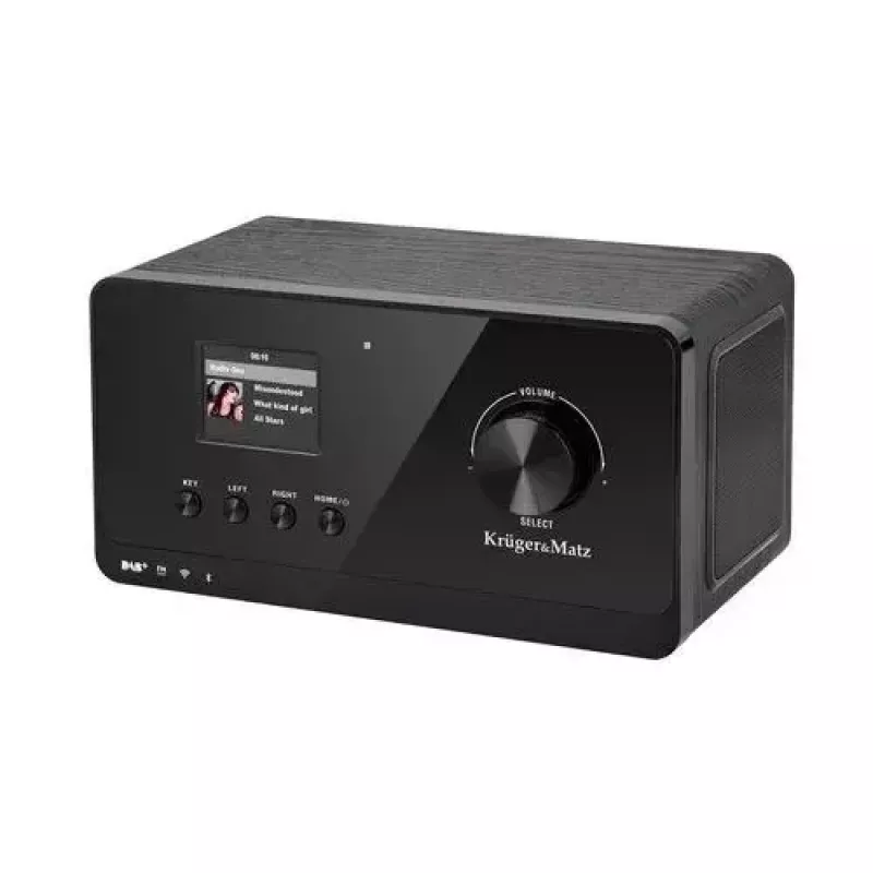 Interneta radio Krüger&Matz KM0816.1 — Melns, Bluetooth 5.2, FM, 2×7W, 430 preseti, tālvadība, 3.5 mm austiņas