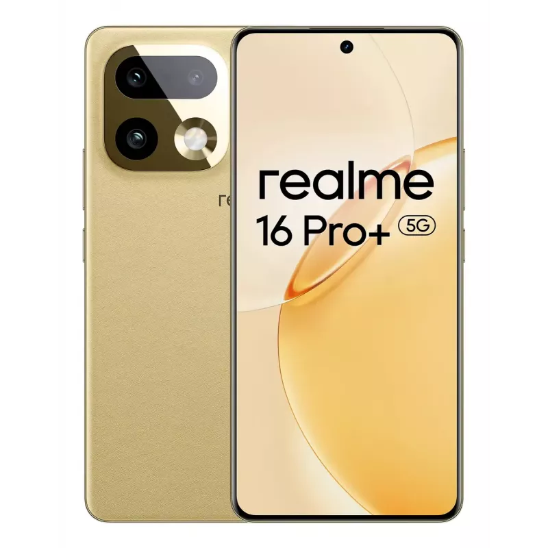 Viedtālrunis REALME realme 16 Pro+ — 6,8 collu (17,3 cm) 1280×2800, Snapdragon 7 Gen 4, 12 GB RAM, 512 GB, 200 MP, 7000 mAh, Zelts
