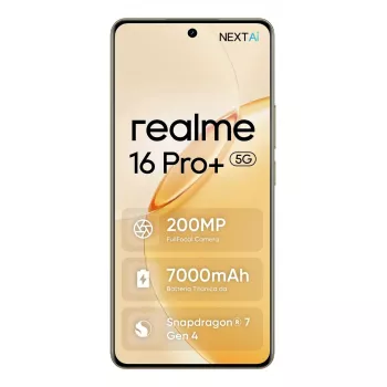Viedtālrunis REALME realme 16 Pro+ — 6,8 collu (17,3 cm) 1280×2800, Snapdragon 7 Gen 4, 12 GB RAM, 512 GB, 200 MP, 7000 mAh, Zelts