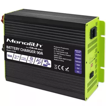 Bateriju lādētājs QOLTEC 51919 90A 12V LiFePO4 AGM GEL SLA