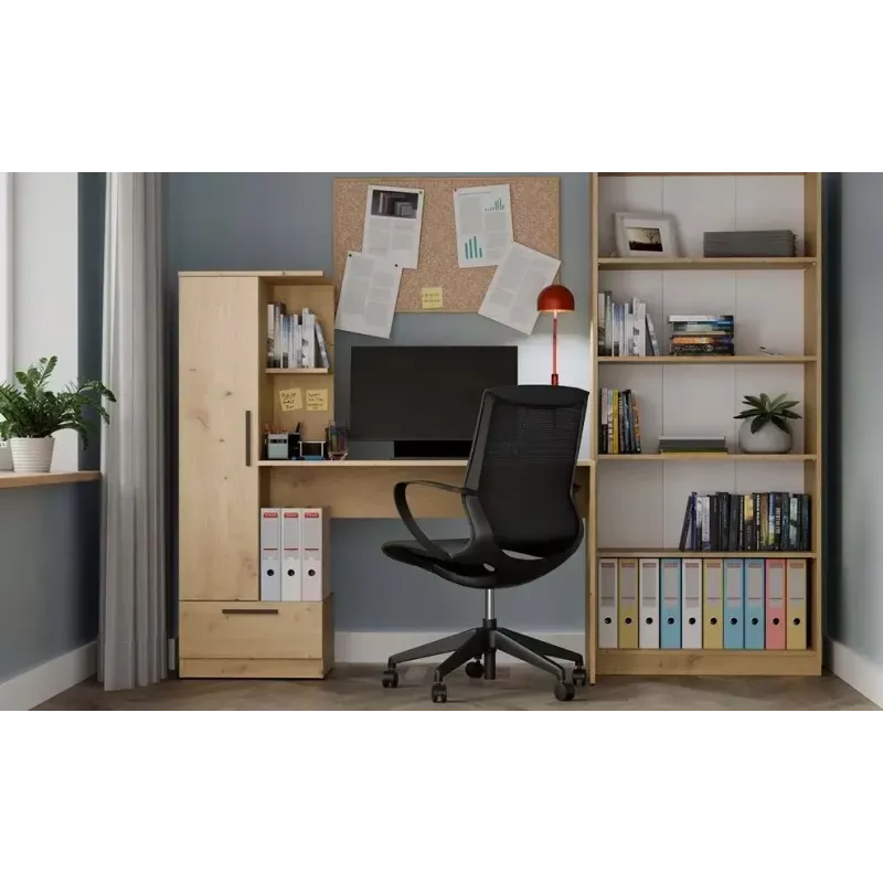 Rakstāmgalda un plauktu komplekts COSMO Oak Artisan – Darba virsma 115×50 cm, Platums 1430 mm, Augstums 1400 mm, Dziļums 500 mm, 1 atvilktne