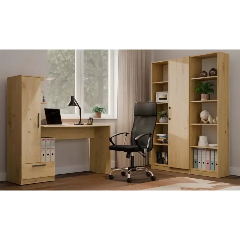 Rakstāmgalda un plauktu komplekts COSMO Oak Artisan – Darba virsma 115×50 cm, Platums 1430 mm, Augstums 1400 mm, Dziļums 500 mm, 1 atvilktne