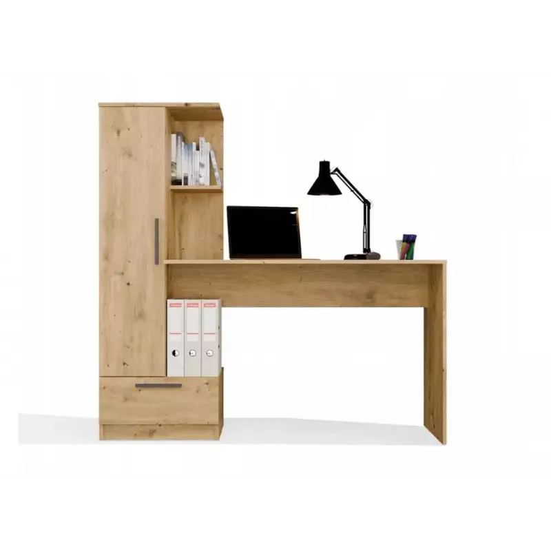 Rakstāmgalda un plauktu komplekts COSMO Oak Artisan – Darba virsma 115×50 cm, Platums 1430 mm, Augstums 1400 mm, Dziļums 500 mm, 1 atvilktne