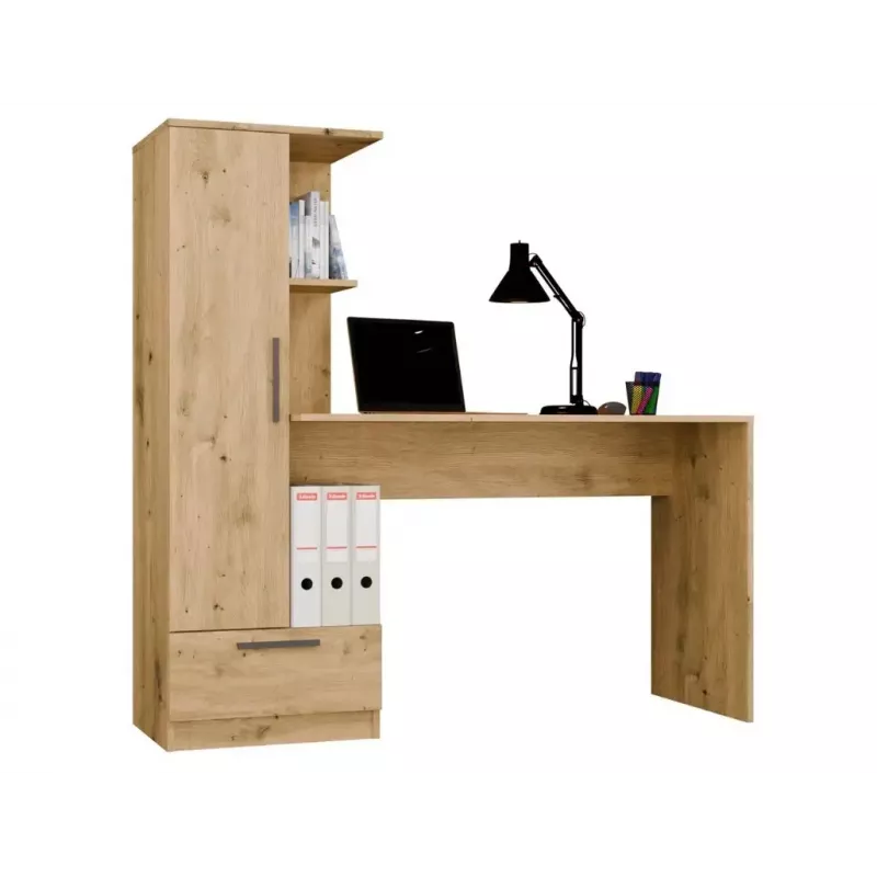 Rakstāmgalda un plauktu komplekts COSMO Oak Artisan – Darba virsma 115×50 cm, Platums 1430 mm, Augstums 1400 mm, Dziļums 500 mm, 1 atvilktne