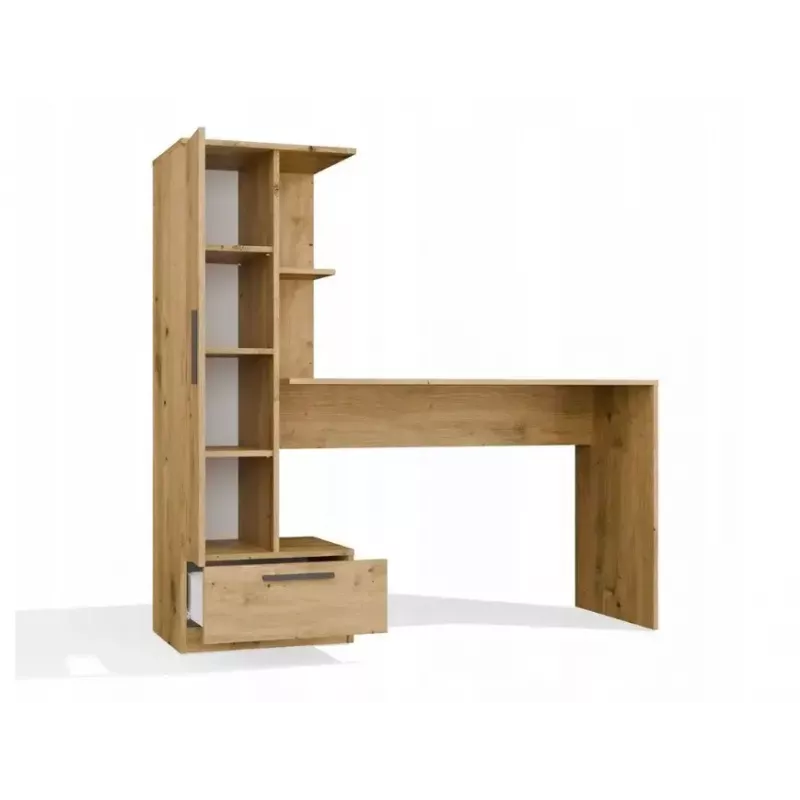 Rakstāmgalda un plauktu komplekts COSMO Oak Artisan – Darba virsma 115×50 cm, Platums 1430 mm, Augstums 1400 mm, Dziļums 500 mm, 1 atvilktne