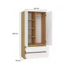 Skapis MALWA SS-90, 900×500×1800 mm, ozolkoka rāmis, baltas veramas durvis, 2 atvilktnes, skaidu plātne