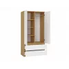 Skapis MALWA SS-90, 900×500×1800 mm, ozolkoka rāmis, baltas veramas durvis, 2 atvilktnes, skaidu plātne