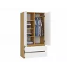 Skapis MALWA SS-90, 900×500×1800 mm, ozolkoka rāmis, baltas veramas durvis, 2 atvilktnes, skaidu plātne