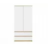 Skapis MALWA SS-90, 900×500×1800 mm, ozolkoka rāmis, baltas veramas durvis, 2 atvilktnes, skaidu plātne