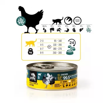 Slapjā barība kaķiem 3coty Vistas gaļa ar spirulīnu 80 g – pilnvērtīga konservēta barība pieaugušiem kaķiem