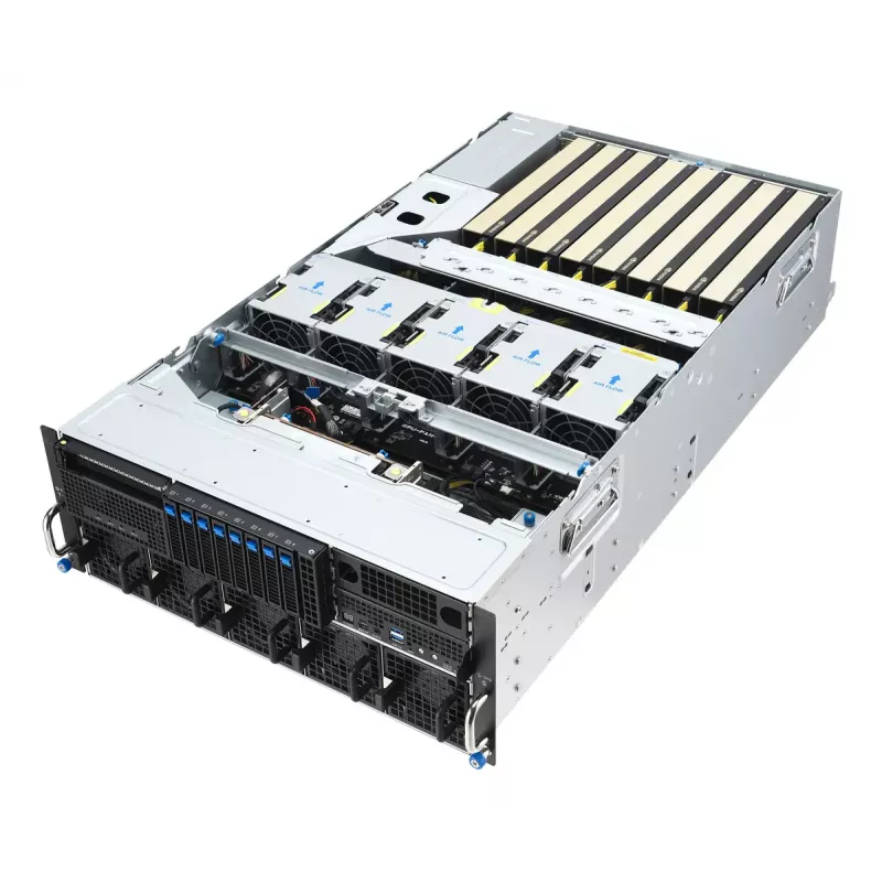 Rack serveris ASUS ESC8000A-E13P (4U) — LGA 6096, AMD EPYC, līdz 3 TB DDR5, 24 DIMM, 3200W barošanas bloks, 10GbE