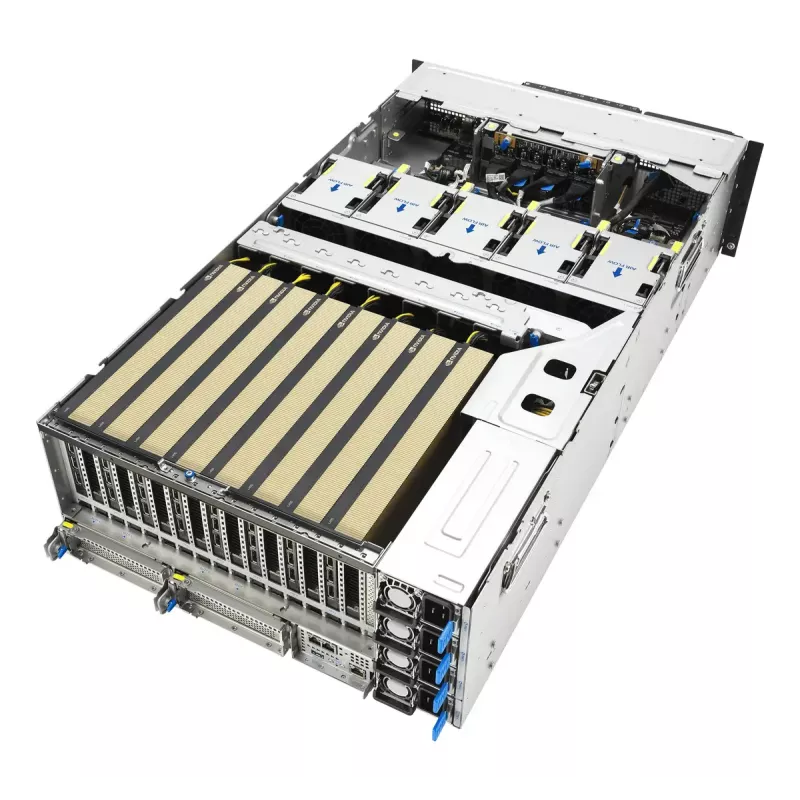 Rack serveris ASUS ESC8000A-E13P (4U) — LGA 6096, AMD EPYC, līdz 3 TB DDR5, 24 DIMM, 3200W barošanas bloks, 10GbE