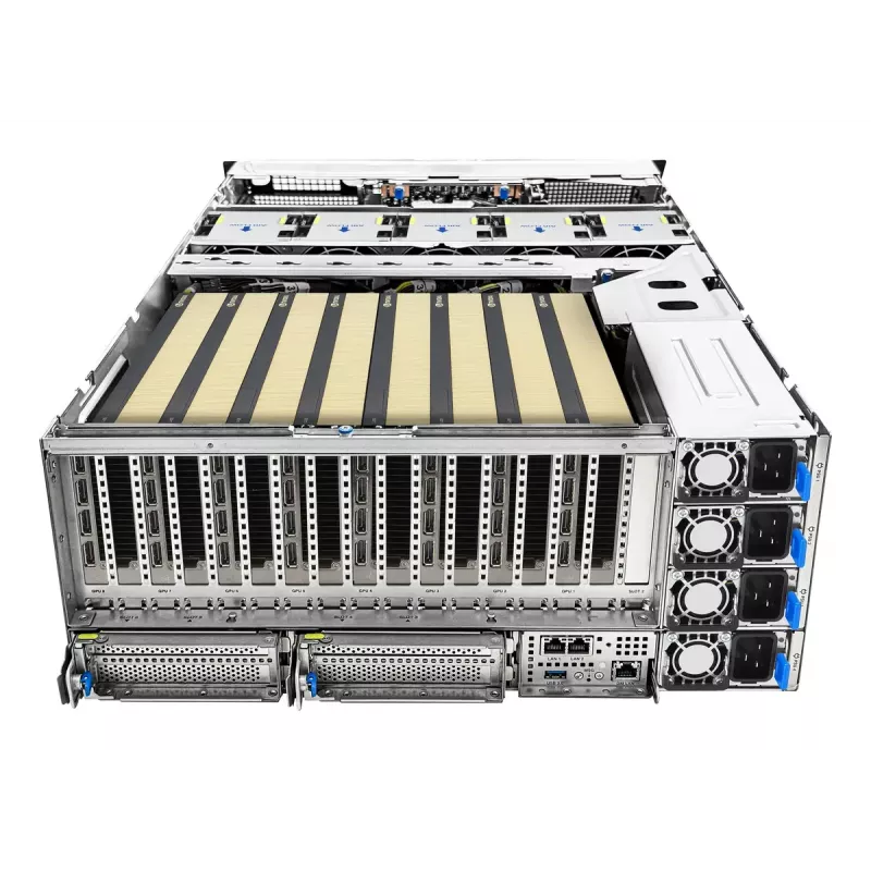 Rack serveris ASUS ESC8000A-E13P (4U) — LGA 6096, AMD EPYC, līdz 3 TB DDR5, 24 DIMM, 3200W barošanas bloks, 10GbE