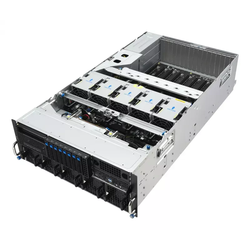 Rack serveris ASUS ESC8000A-E13P (4U) — LGA 6096, AMD EPYC, līdz 3 TB DDR5, 24 DIMM, 3200W barošanas bloks, 10GbE