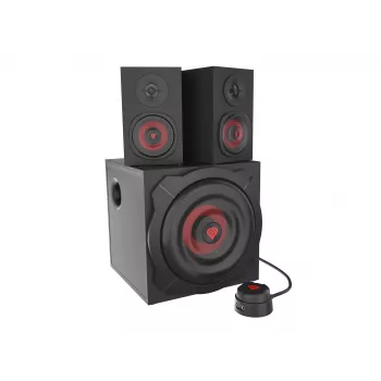Skaļruņu komplekts GENESIS Helium 610BT 2.1, 60 W RMS, Bluetooth, vadu, sarkans/melns, kompakts zemfrekvenču skaļrunis