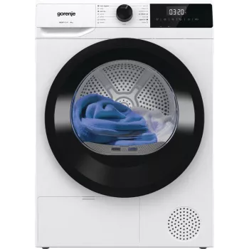 Gorenje DHNE82 BK040 žāvētājs, brīvi stāvošs, priekšējā ielāde, siltumsūknis, balts, pogas, rotācijas, pa labi