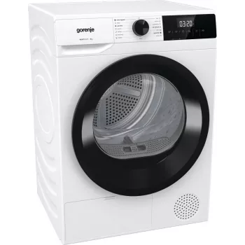 Gorenje DHNE82 BK040 žāvētājs, brīvi stāvošs, priekšējā ielāde, siltumsūknis, balts, pogas, rotācijas, pa labi