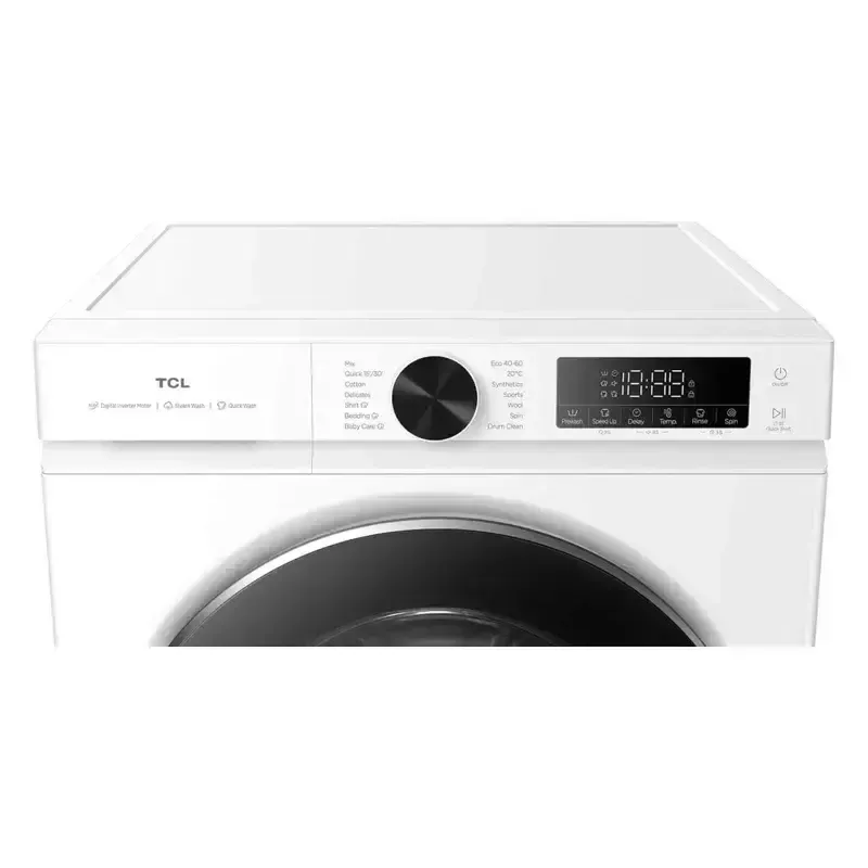 Veļas mašīna TCL FP0944WA0 — priekšējā ielāde, 9 kg, 1400 apgr./min, A klase, LED displejs, tvaika funkcija, 60×56×85 cm, balta