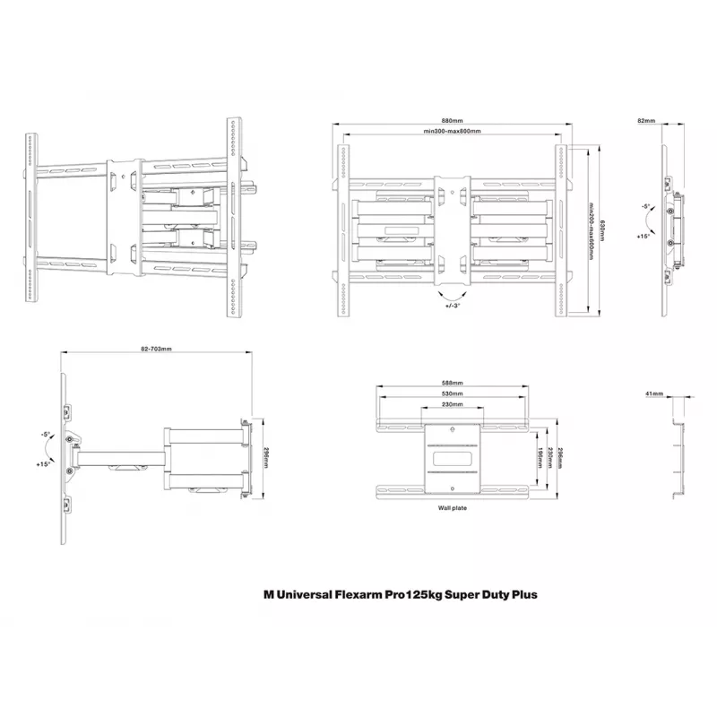 Multibrackets M Universal Flexarm Pro 125kg Super Duty Plus sienas stiprinājums
