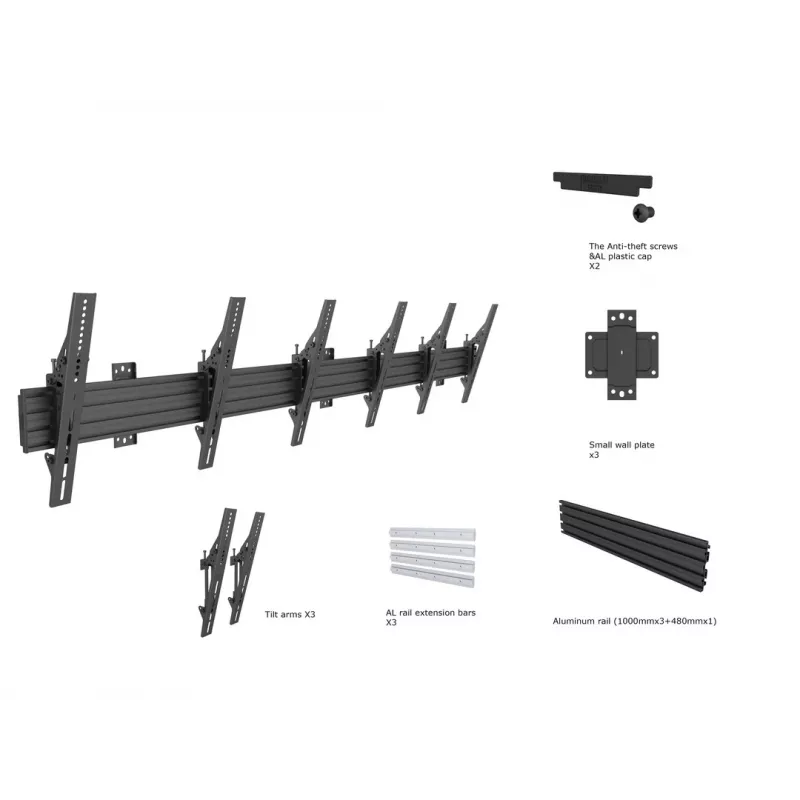 Multibrackets M Wallmount Pro MBW3U Tilt Melns – sienas stiprinājums 3 monitoriem
