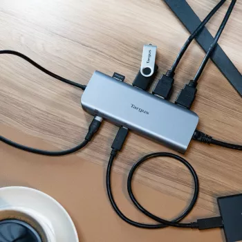 Targus Dual Video Mobile Dock ar 140W EPR caurlaidi, vadu, USB 3.2 Gen 2 (3.1 Gen 2) Type-C, 140 W, 1000 Mbit/s, Pelēks, 10 Gbit/s