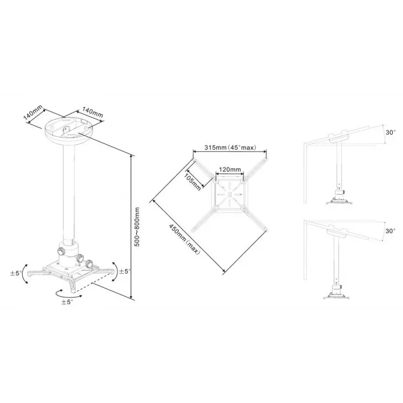 Multibrackets M Universāls Projektora Griestu Stiprinājums 500-800 ar Finetune