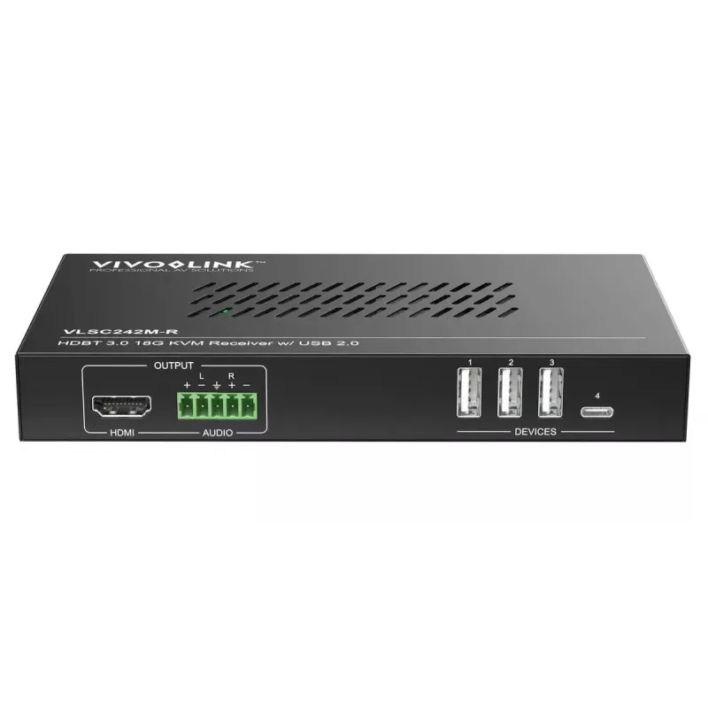 Vivolink video skalotājs VLSC242M, metāla korpuss, HDCP 1.4/2.2, AC 110–230V, 250×200×44 mm