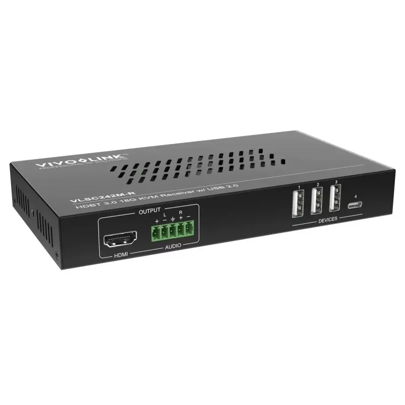 Vivolink video skalotājs VLSC242M, metāla korpuss, HDCP 1.4/2.2, AC 110–230V, 250×200×44 mm