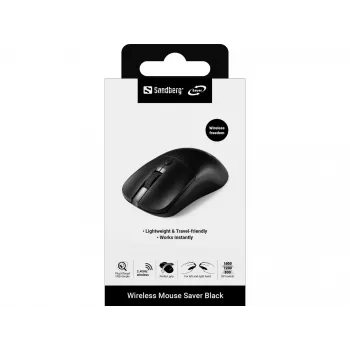 Sandberg Wireless Mouse Saver Black, abpusēja, RF bezvadu, 1600 DPI, melna