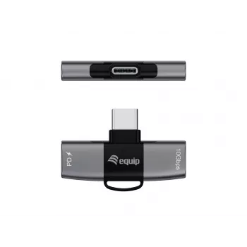 Adapteris USB-C OTG 2-in-1 EQUIP 133479 — 100W PD, 10Gbps, 1x USB-C uz 2x USB-C, pelēks
