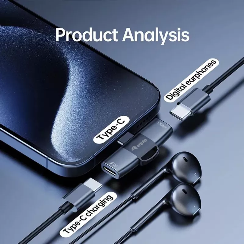 Adapteris USB-C OTG 2-in-1 EQUIP 133479 — 100W PD, 10Gbps, 1x USB-C uz 2x USB-C, pelēks