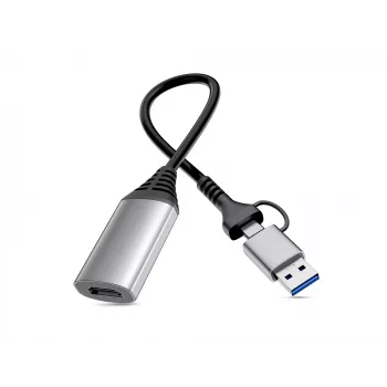 USB-HDMI adapteris EQUIP 133498 (USB-C un USB-A vīriešu uz HDMI, 1080p, alumīnija korpuss, pelēks)