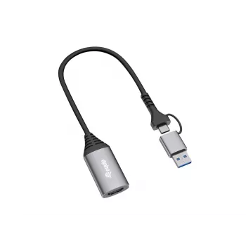 USB-HDMI adapteris EQUIP 133498 (USB-C un USB-A vīriešu uz HDMI, 1080p, alumīnija korpuss, pelēks)