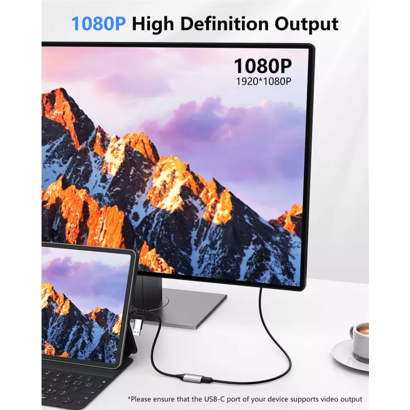 USB-HDMI adapteris EQUIP 133498 (USB-C un USB-A vīriešu uz HDMI, 1080p, alumīnija korpuss, pelēks)