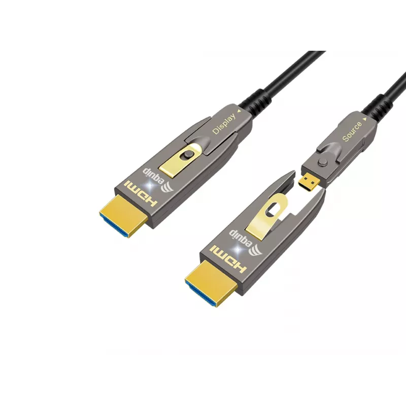 EQUIP HDMI 2.1 aktīvais optiskais kabelis 10 m — noņemams Type-D (Micro) + Type-A, 48 Gbit/s, 8K/60Hz