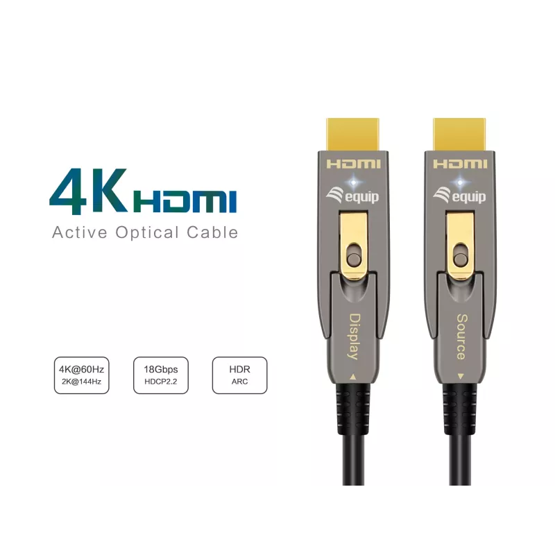 EQUIP HDMI 2.1 aktīvais optiskais kabelis 10 m — noņemams Type-D (Micro) + Type-A, 48 Gbit/s, 8K/60Hz